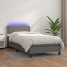 Grijze boxspring met matras en LED voor een rustgevende slaapkamer - Grijs / 80 x 200 cm / Effen met spijkers - Bedden