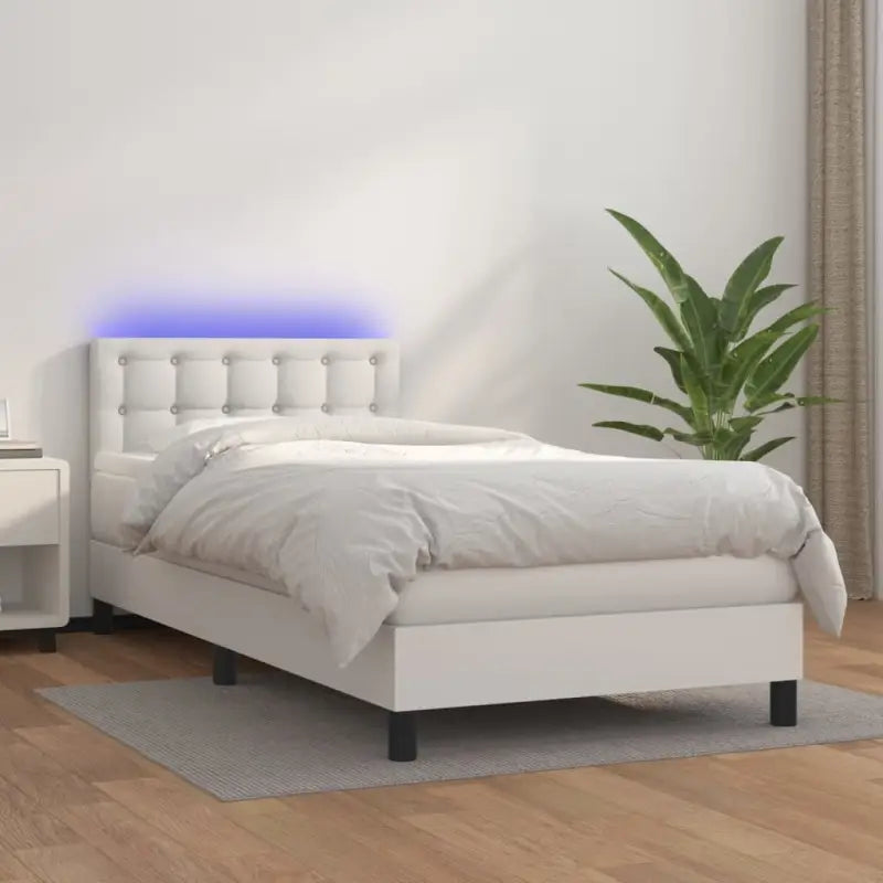 Grijze boxspring met matras en LED voor een rustgevende slaapkamer - Wit / 90 x 200 cm / knoppwn - Bedden & bedframes