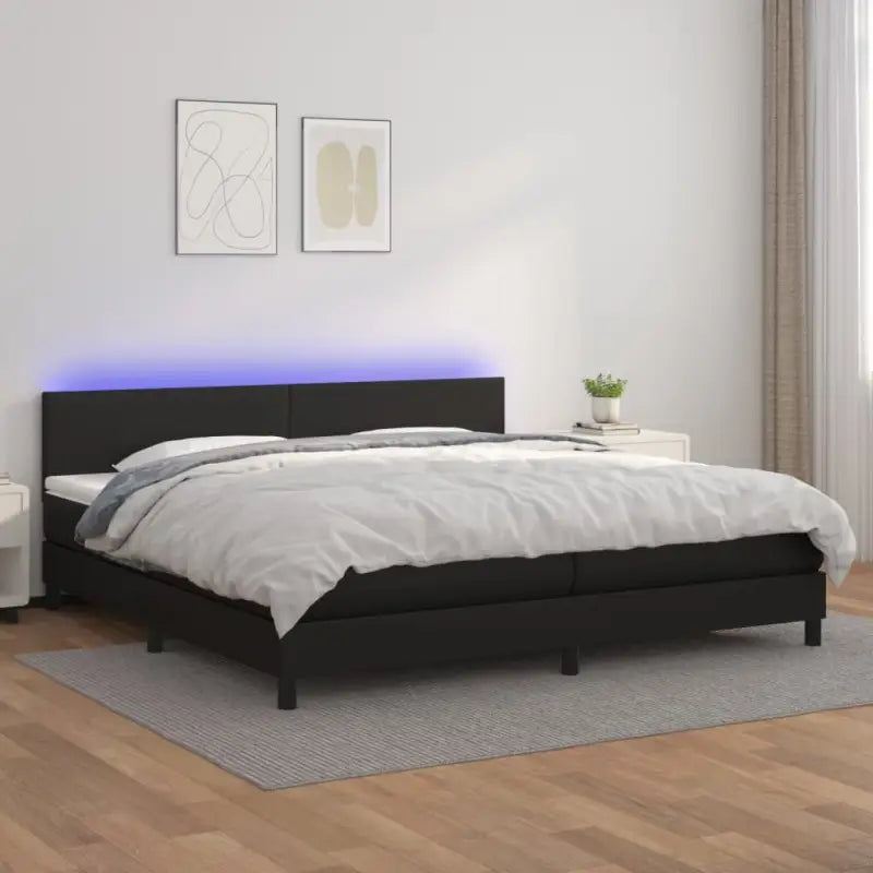 Grijze boxspring met matras en LED voor een rustgevende slaapkamer - Zwart / 200 x 200 cm / Effen ontwerp - Bedden &
