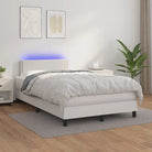 Grijze boxspring met matras en LED voor een rustgevende slaapkamer - Wit / 120 x 200 cm / Effen met spijkers - Bedden &