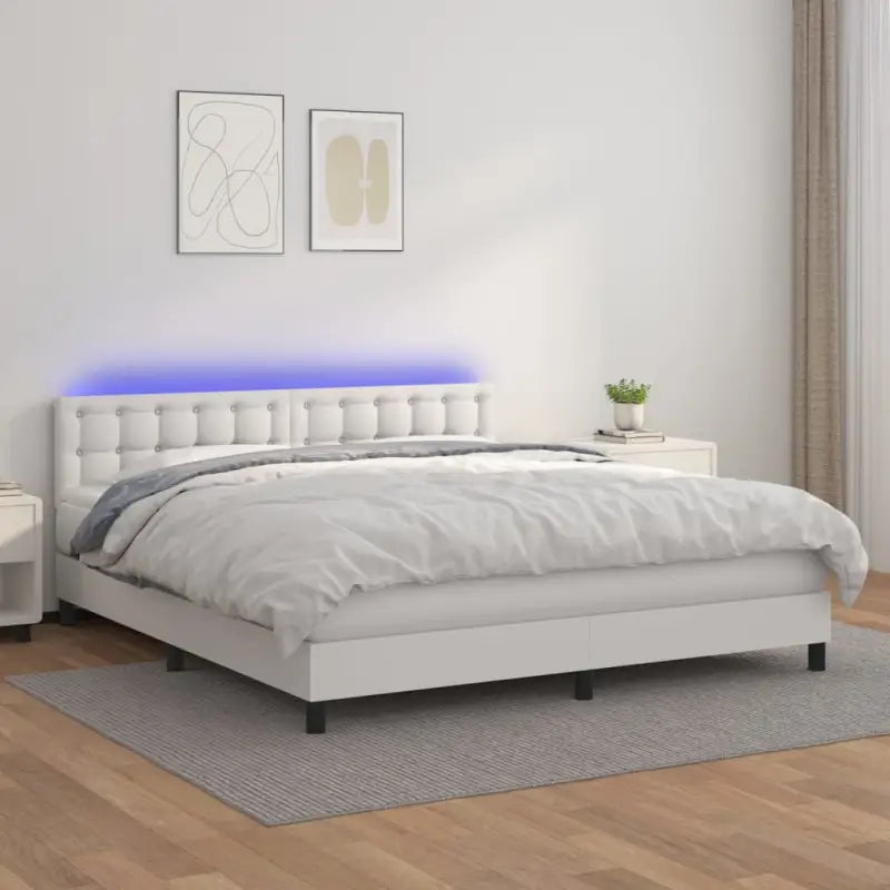 Grijze boxspring met matras en LED voor een rustgevende slaapkamer - Wit / 180 x 200 cm / knoppwn - Bedden & bedframes