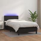Grijze boxspring met matras en LED voor een rustgevende slaapkamer - Zwart / 90 x 200 cm / Effen ontwerp - Bedden &