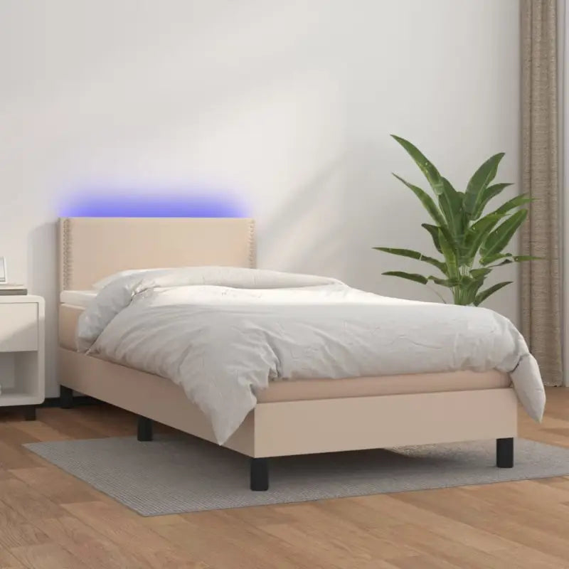 Grijze boxspring met matras en LED voor een rustgevende slaapkamer - Cappuccino / 100 x 200 cm / Effen met spijkers