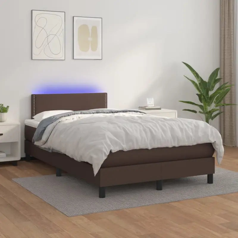 Grijze boxspring met matras en LED voor een rustgevende slaapkamer - Bruin / 120 x 200 cm / Effen met spijkers - Bedden