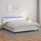 Grijze boxspring met matras en LED voor een rustgevende slaapkamer - Wit / 160 x 200 cm / Effen ontwerp - Bedden &