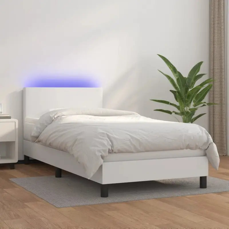 Grijze boxspring met matras en LED voor een rustgevende slaapkamer - Wit / 100 x 200 cm / Effen ontwerp - Bedden &