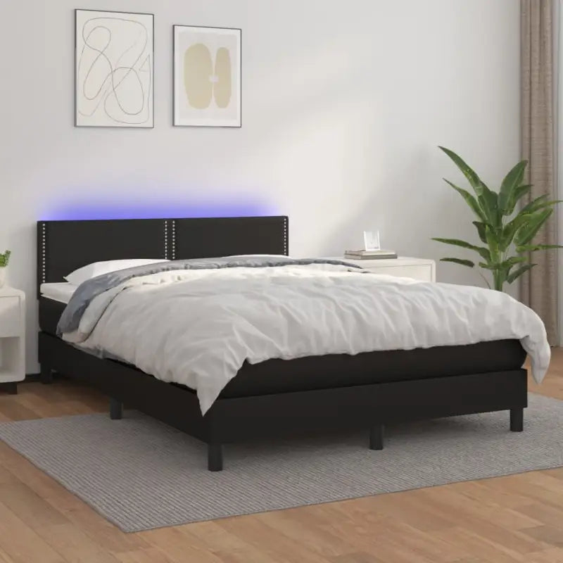 Grijze boxspring met matras en LED voor een rustgevende slaapkamer - Zwart / 140 x 190 cm / Effen met spijkers - Bedden