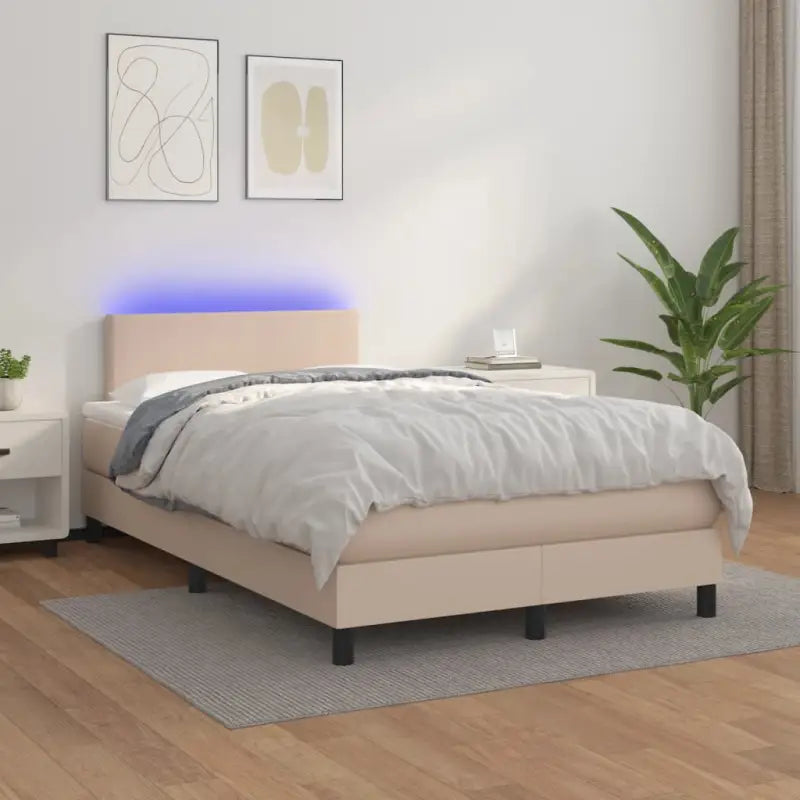 Grijze boxspring met matras en LED voor een rustgevende slaapkamer - Cappuccino / 120 x 200 cm / Effen ontwerp - Bedden
