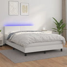 Grijze boxspring met matras en LED voor een rustgevende slaapkamer - Wit / 140 x 200 cm / Effen ontwerp - Bedden &