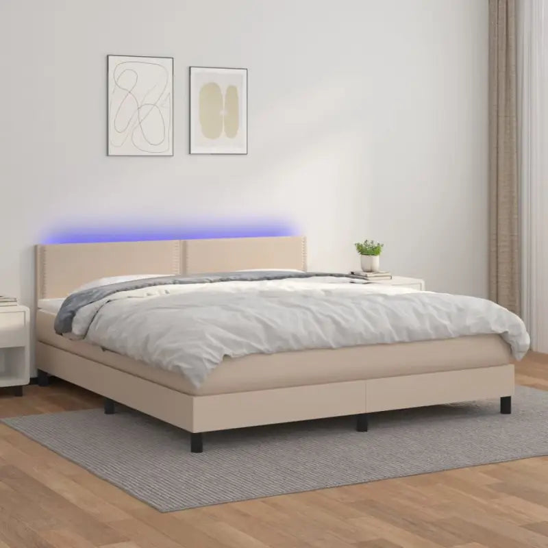 Grijze boxspring met matras en LED voor een rustgevende slaapkamer - Cappuccino / 180 x 200 cm / Effen met spijkers