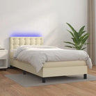 Grijze boxspring met matras en LED voor een rustgevende slaapkamer - Crème / 100 x 200 cm / knoppwn - Bedden & bedframes