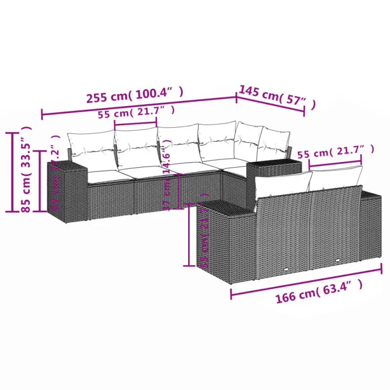 Grijze loungeset met waterdichte zak en gepoedercoat staal afmetingen - Tuinsets