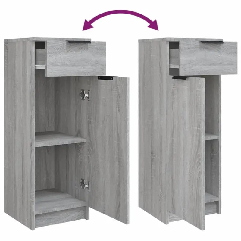 Grijze Sonoma badkamerset met bewerkt hout en staande kast - Badkamermeubelsets