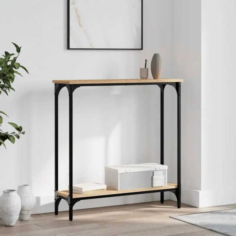 Grijze Sonoma bijzettafel met bewerkt hout en verstelbare poten - Sonoma eiken / 1 / 75 cm - Bijzettafels