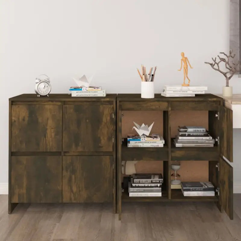 Grijze Sonoma dressoir in bewerkt hout met minimalistisch design - Gerookt eiken / 1 - Dressoirs & buffetkasten