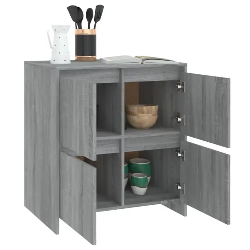 Grijze Sonoma dressoir in bewerkt hout met minimalistisch design - Dressoirs & buffetkasten