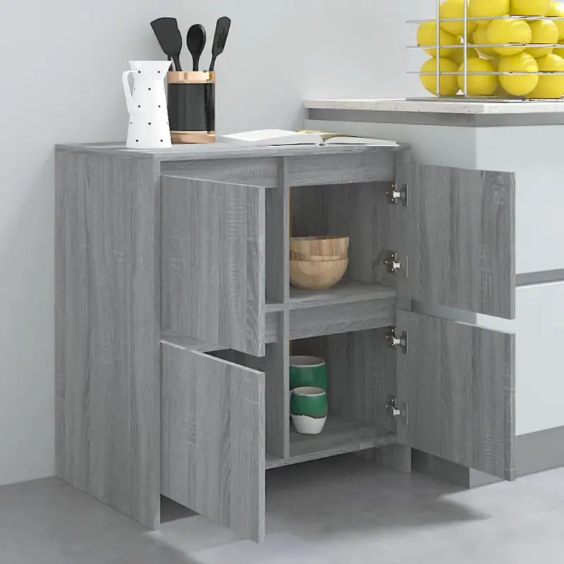 Grijze Sonoma dressoir in bewerkt hout met minimalistisch design - Dressoirs & buffetkasten