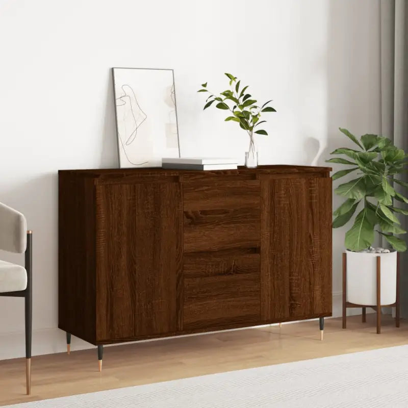 Grijze Sonoma dressoir met bewerkt hout en ijzeren poten - Bruineiken / 1 - Dressoirs & buffetkasten