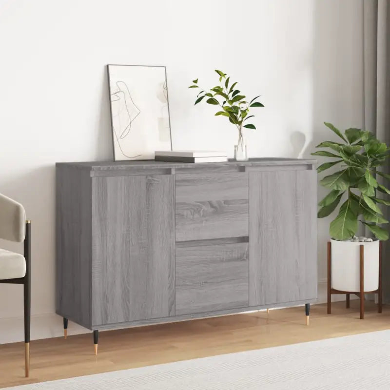Grijze Sonoma dressoir met bewerkt hout en ijzeren poten - Dressoirs & buffetkasten