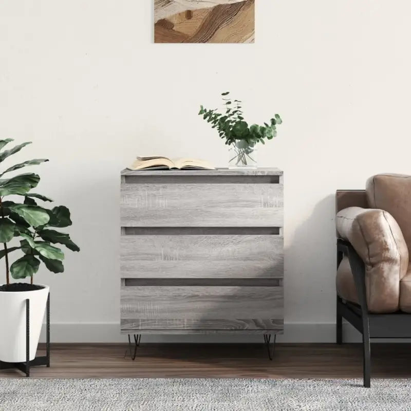 Grijze Sonoma Dressoir met bewerkt hout en ijzeren poten - Dressoirs & buffetkasten
