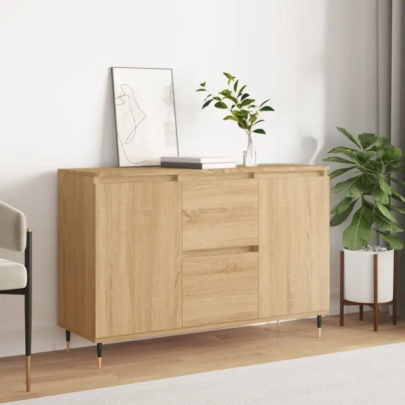 Grijze Sonoma dressoir met bewerkt hout en ijzeren poten - Sonoma eiken / 1 - Dressoirs & buffetkasten