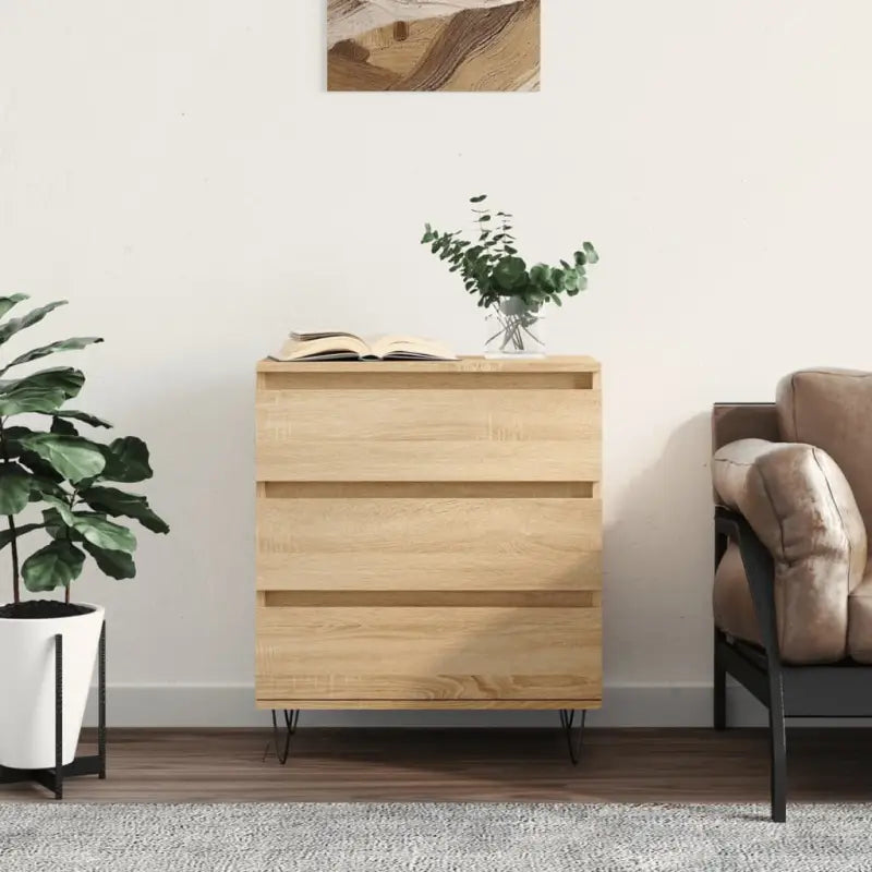 Grijze Sonoma Dressoir met bewerkt hout en ijzeren poten - Sonoma eiken / 1 - Dressoirs & buffetkasten