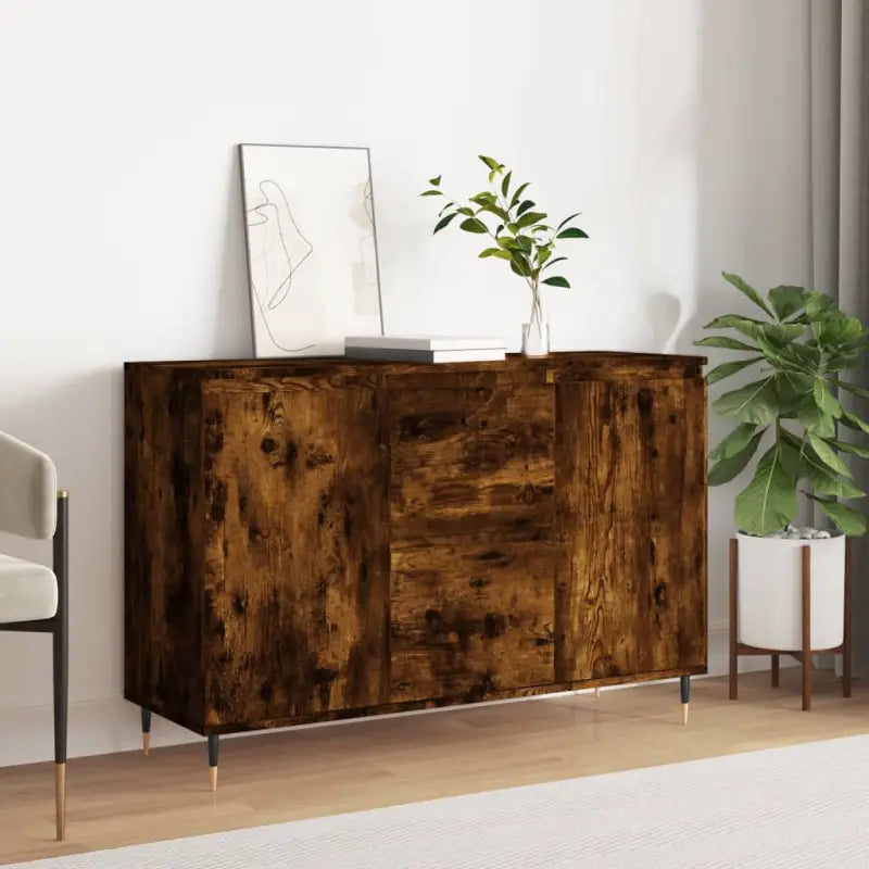 Grijze Sonoma dressoir met bewerkt hout en ijzeren poten - Gerookt eiken / 1 - Dressoirs & buffetkasten