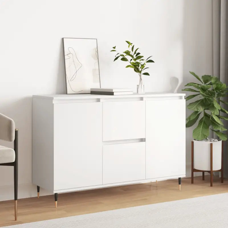 Grijze Sonoma dressoir met bewerkt hout en ijzeren poten - Wit / 1 - Dressoirs & buffetkasten