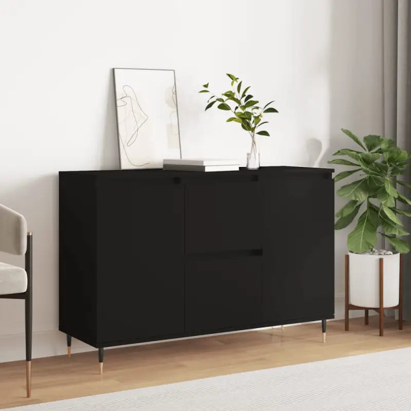 Grijze Sonoma dressoir met bewerkt hout en ijzeren poten - Zwart / 1 - Dressoirs & buffetkasten