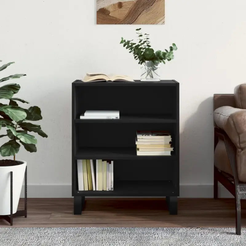 Grijze Sonoma dressoir met bewerkt hout en ijzeren Poten - Zwart / 1 - Dressoirs & buffetkasten