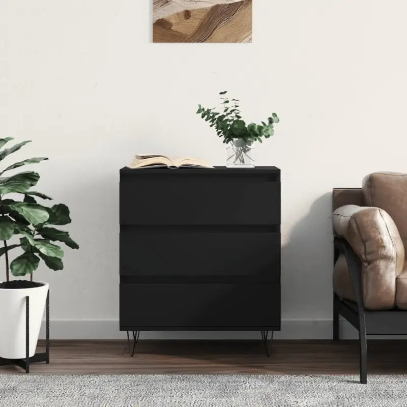 Grijze Sonoma Dressoir met bewerkt hout en ijzeren poten - Zwart / 1 - Dressoirs & buffetkasten