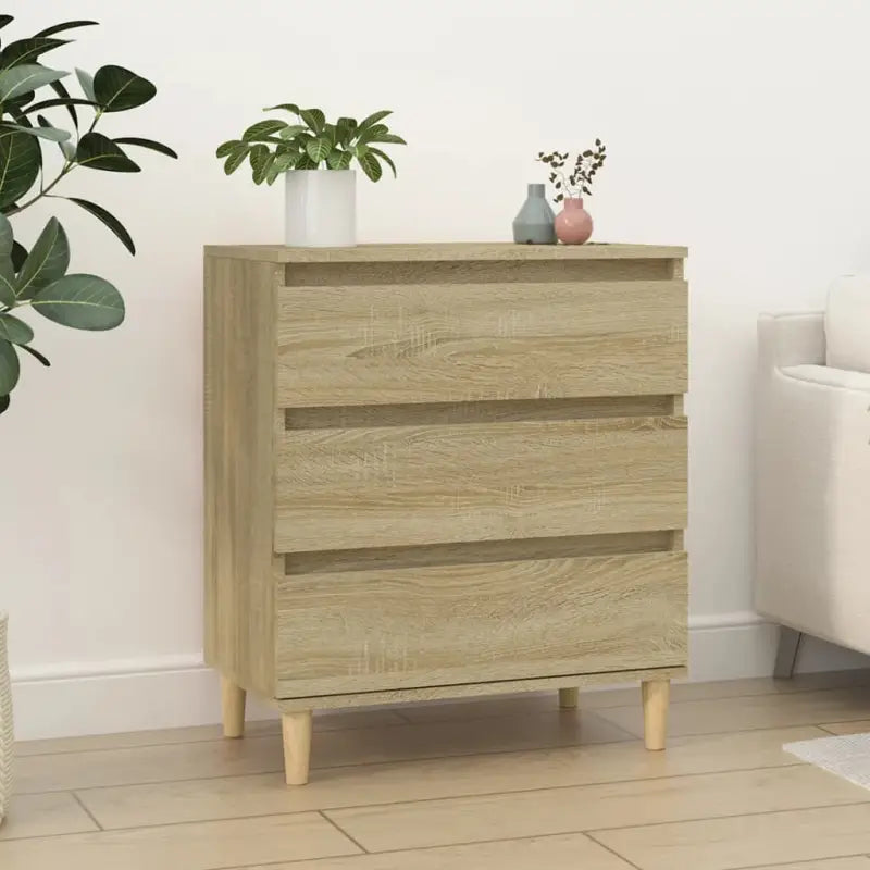 Grijze Sonoma dressoir met houten poten en bewerkt hout - Sonoma eiken / 1 - Dressoirs & buffetkasten