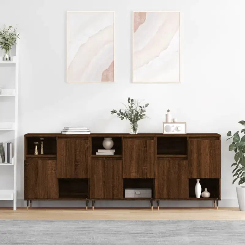 Grijze Sonoma dressoirs en buffettafels van bewerkt hout - bruin eikenkleur / 3 - Dressoirs & buffetkasten