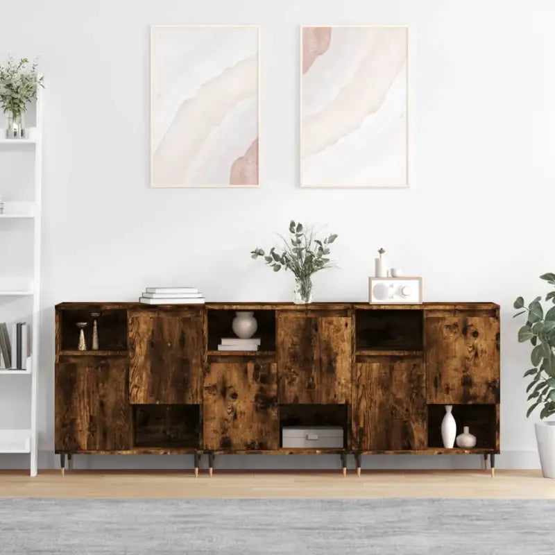 Grijze Sonoma dressoirs en buffettafels van bewerkt hout - Gerookt eiken / 3 - Dressoirs & buffetkasten