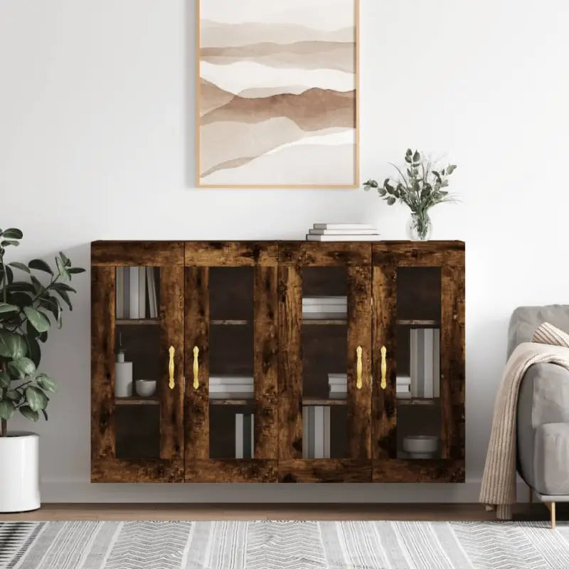 Grijze Sonoma Dressoirs met Extra Opbergruimte en Bewerkt Hout - Gerookt eiken / 2 / Bladgoud - Dressoirs & buffetkasten