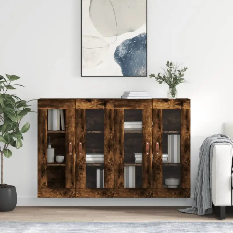 Grijze Sonoma Dressoirs met Extra Opbergruimte en Bewerkt Hout - Gerookt eiken / 2 / Leer - Dressoirs & buffetkasten