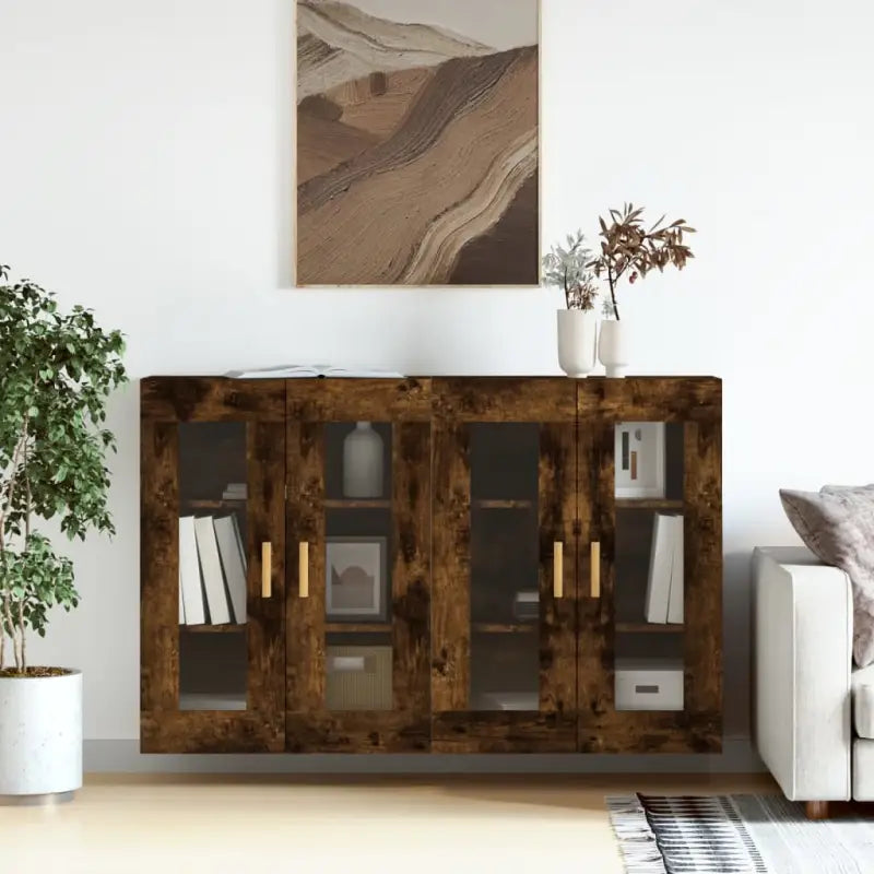 Grijze Sonoma Dressoirs met Extra Opbergruimte en Bewerkt Hout - Gerookt eiken / 2 / Hout - Dressoirs & buffetkasten
