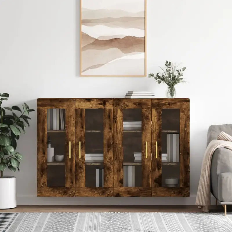 Grijze Sonoma Dressoirs met Extra Opbergruimte en Bewerkt Hout - Gerookt eiken / 2 / Buis goud - Dressoirs &