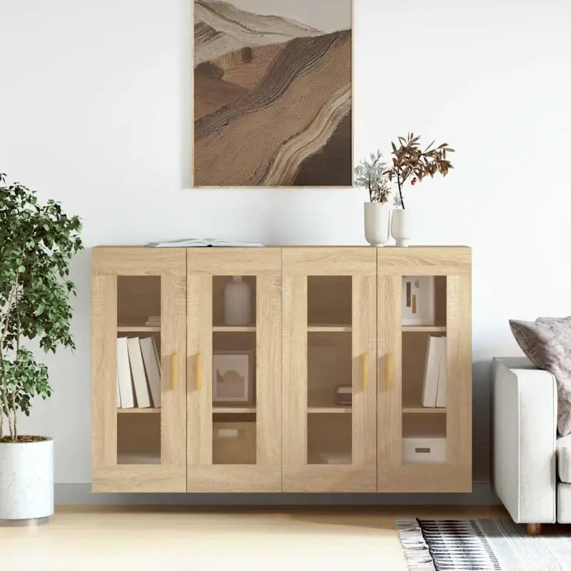 Grijze Sonoma Dressoirs met Extra Opbergruimte en Bewerkt Hout - Hoogglans wit / 2 / Hout - Dressoirs & buffetkasten