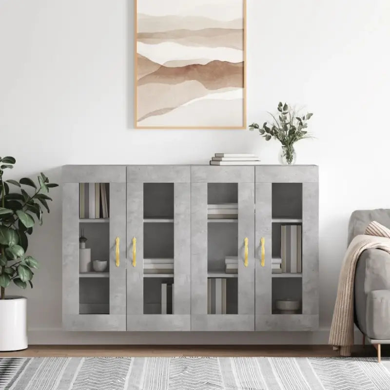 Grijze Sonoma Dressoirs met Extra Opbergruimte en Bewerkt Hout - Betongrijs / 2 / Bladgoud - Dressoirs & buffetkasten