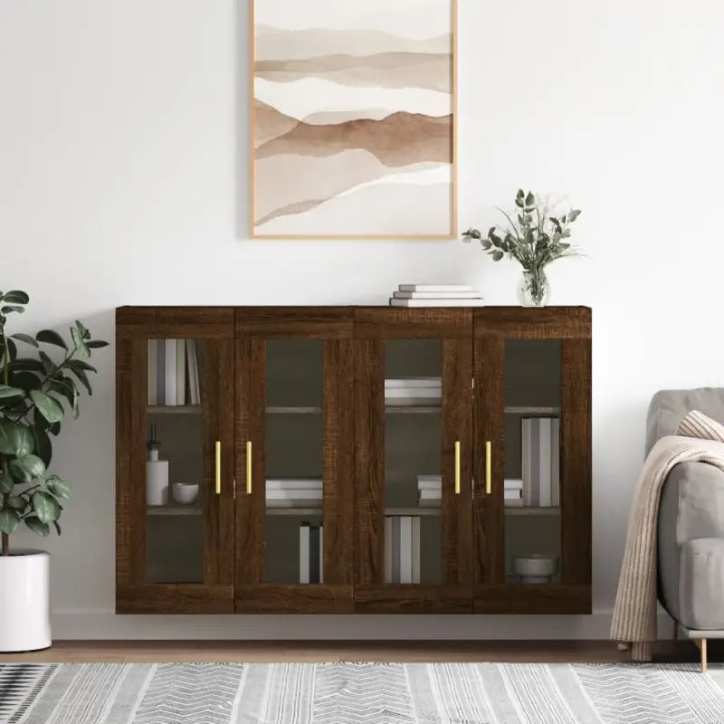 Grijze Sonoma Dressoirs met Extra Opbergruimte en Bewerkt Hout - bruin eikenkleur / 2 / Buis goud - Dressoirs &