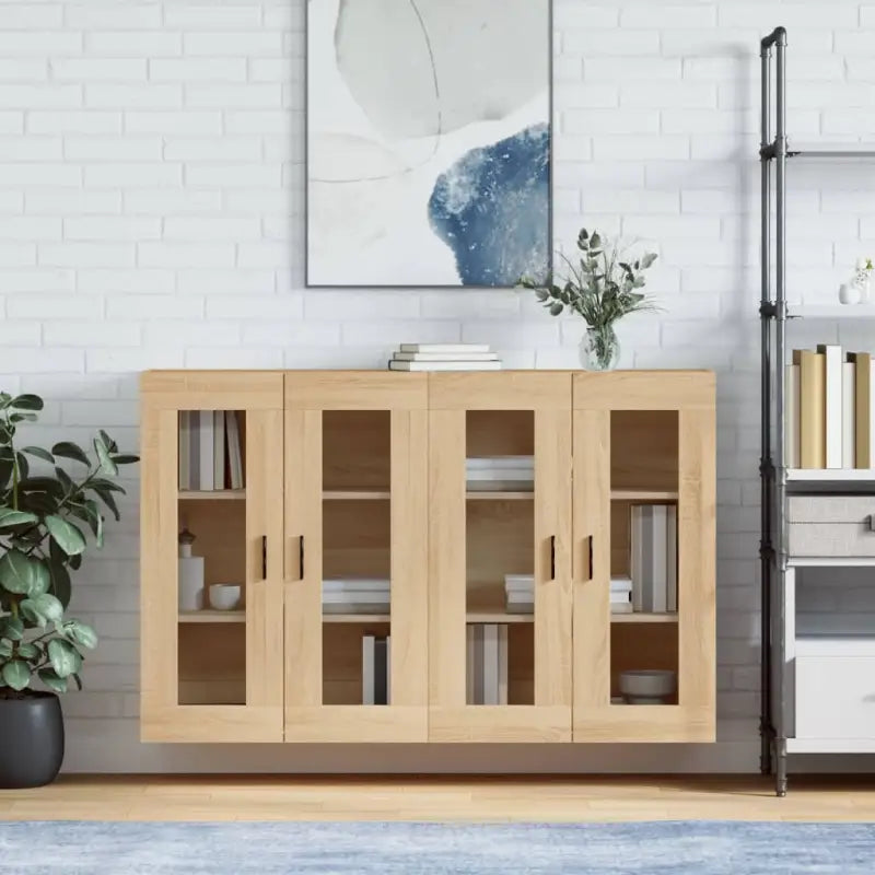 Grijze Sonoma Dressoirs met Extra Opbergruimte en Bewerkt Hout - Sonoma eiken / 2 / Groefzwart - Dressoirs &