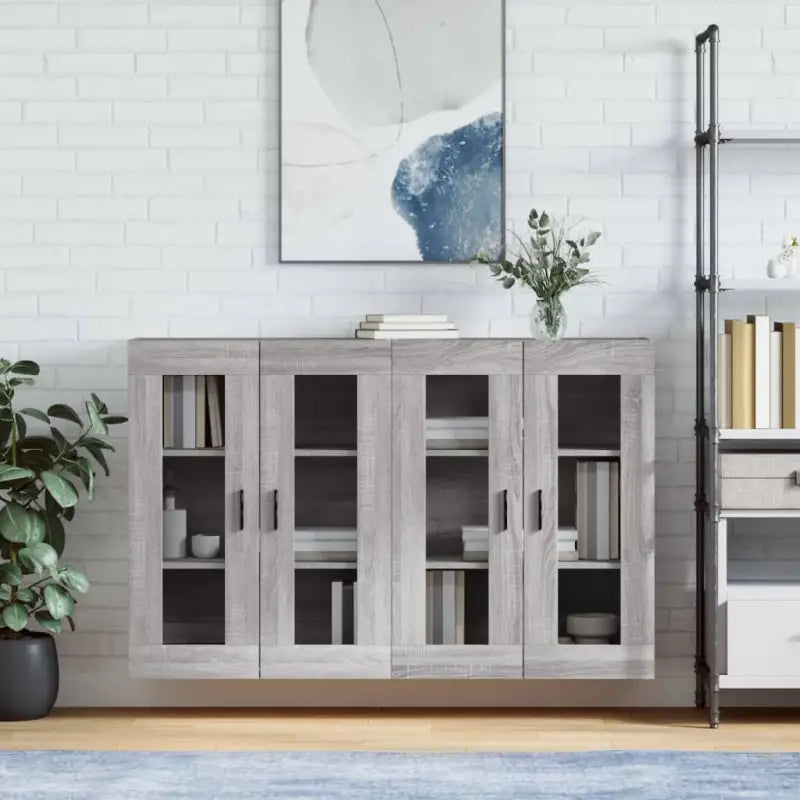 Grijze Sonoma Dressoirs met Extra Opbergruimte en Bewerkt Hout - Grijs sonoma / 2 / Groefzwart - Dressoirs &