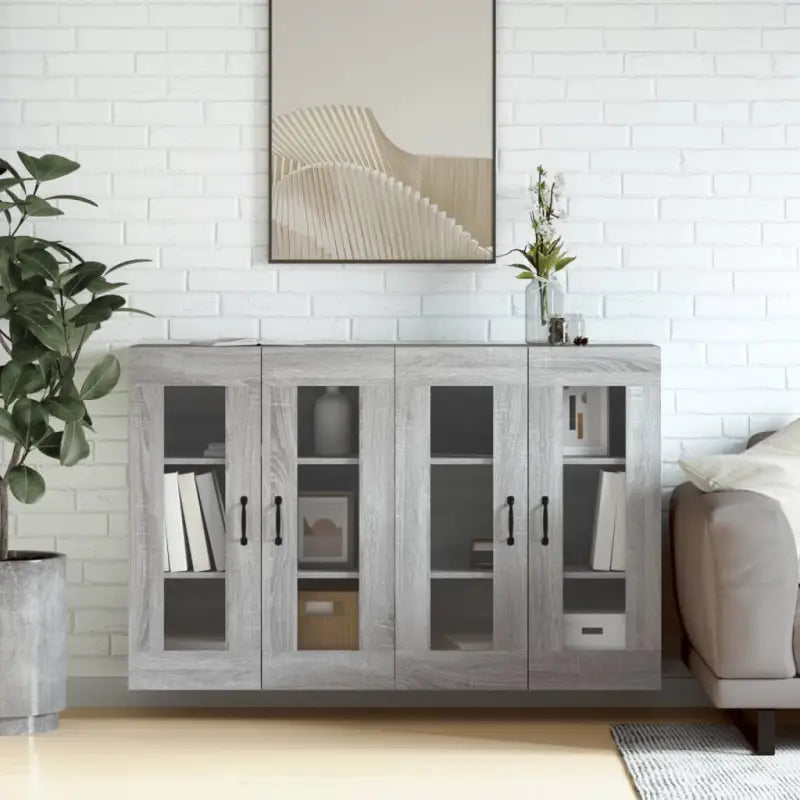 Grijze Sonoma Dressoirs met Extra Opbergruimte en Bewerkt Hout - Grijs sonoma / 2 / Metaal zwart - Dressoirs &