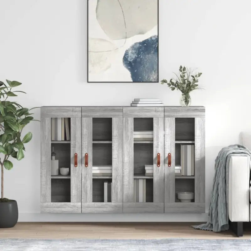 Grijze Sonoma Dressoirs met Extra Opbergruimte en Bewerkt Hout - Grijs sonoma / 2 / Leer - Dressoirs & buffetkasten