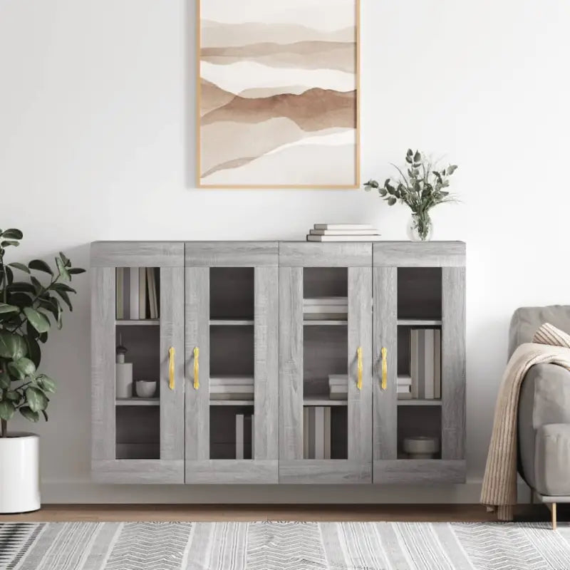 Grijze Sonoma Dressoirs met Extra Opbergruimte en Bewerkt Hout - Grijs sonoma / 2 / Bladgoud - Dressoirs & buffetkasten