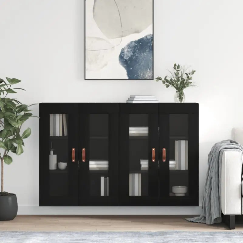 Grijze Sonoma Dressoirs met Extra Opbergruimte en Bewerkt Hout - Zwart / 2 / Leer - Dressoirs & buffetkasten