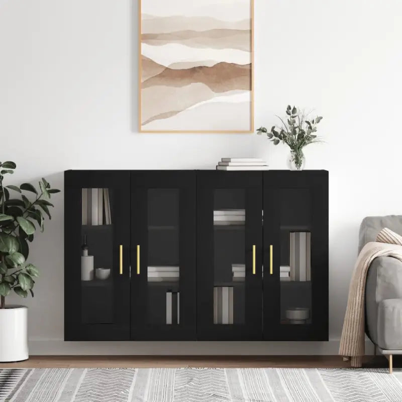 Grijze Sonoma Dressoirs met Extra Opbergruimte en Bewerkt Hout - Zwart / 2 / Buis goud - Dressoirs & buffetkasten
