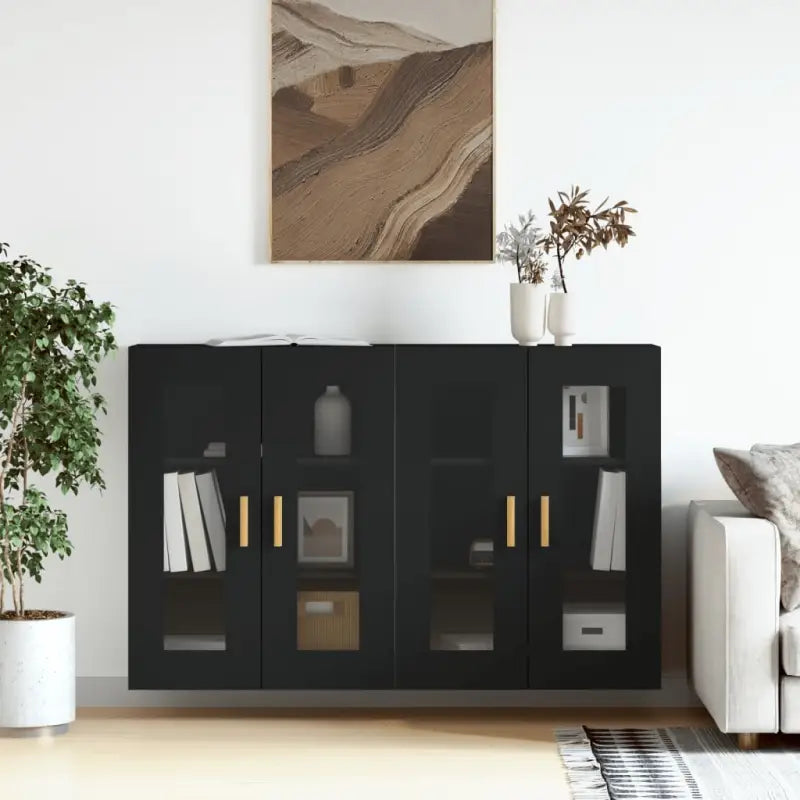 Grijze Sonoma Dressoirs met Extra Opbergruimte en Bewerkt Hout - Zwart / 2 / Hout - Dressoirs & buffetkasten