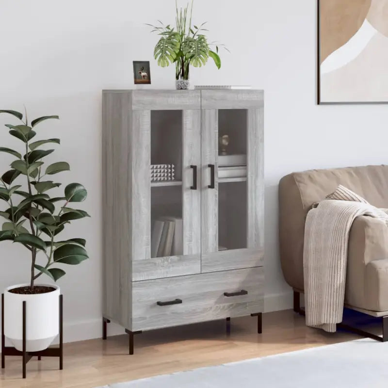 Grijze Sonoma hoge kast met metalen poten voor een moderne uitstraling - Grijs sonoma / 1 - Dressoirs & buffetkasten
